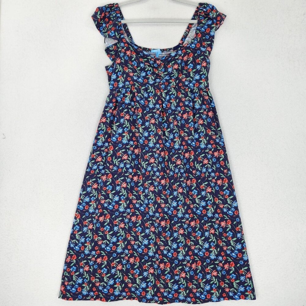 Draper James Navy Floral Midi Dress with Red and Blue Blooms